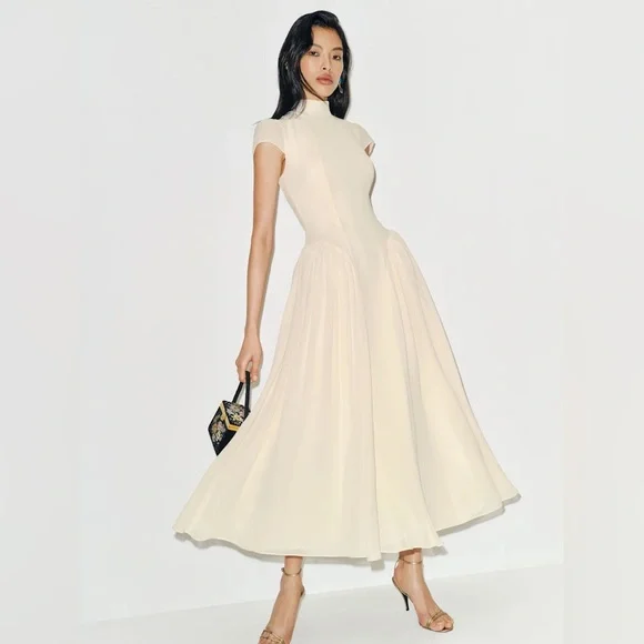 NEW Reformation Maven Dress Fior Di Latte Ivory Cream Bridal High Neck 10 - Picture 5 of 16